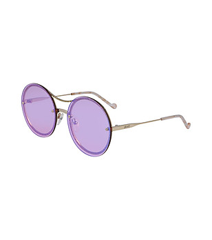Кръгли златисти дамски слънчеви очила с лилави  лещи снимка
