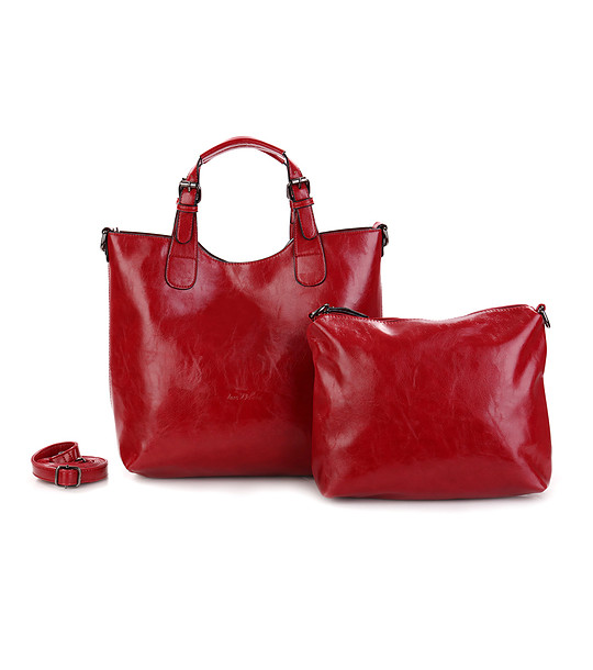 Дамска червена чанта с несесер Carla снимка