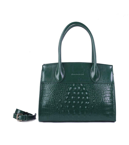 Дамска кожена чанта с крокодилски релеф в зелено Valena снимка