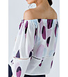 Бяла дамска памучна блуза с принт в лилаво-3 снимка