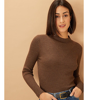 Дамски пуловер в кафяво с мерино Eliria снимка