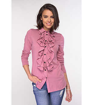 Розова дамска риза с жабо Wellia снимка