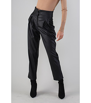 Черен дамски панталон с висока талия Ness снимка