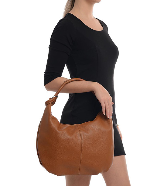 Дамска чанта от естествена кожа в цвят коняк Emma снимка
