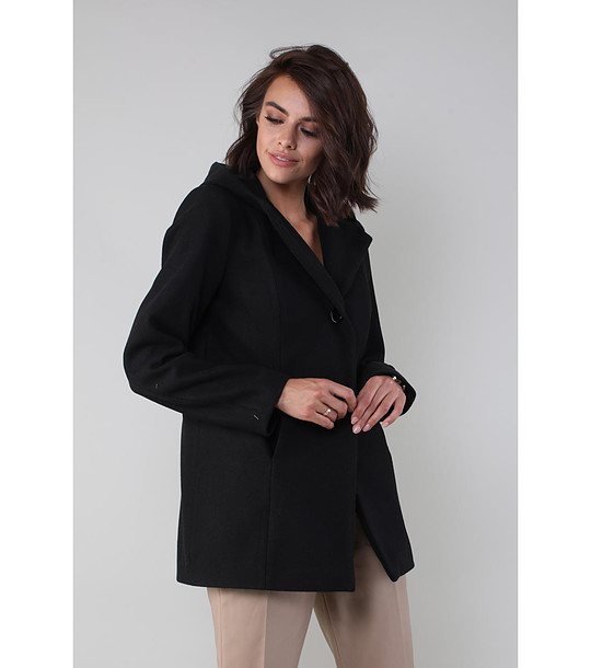 Черно дамско палто с качулка Karimа снимка