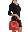 Дамска кожена чанта в червено Lana-4 снимка