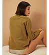 Дамски пуловер в цвят каки от памук и мерино Kinara-1 снимка