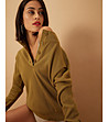 Дамски пуловер в цвят каки от памук и мерино Kinara-2 снимка