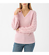 Дамски розов пуловер с ажурени ръкави Martrena-0 снимка