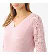 Дамски розов пуловер с ажурени ръкави Martrena-2 снимка