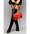 Червена дамска кожена чанта с релеф Ilona-4 снимка
