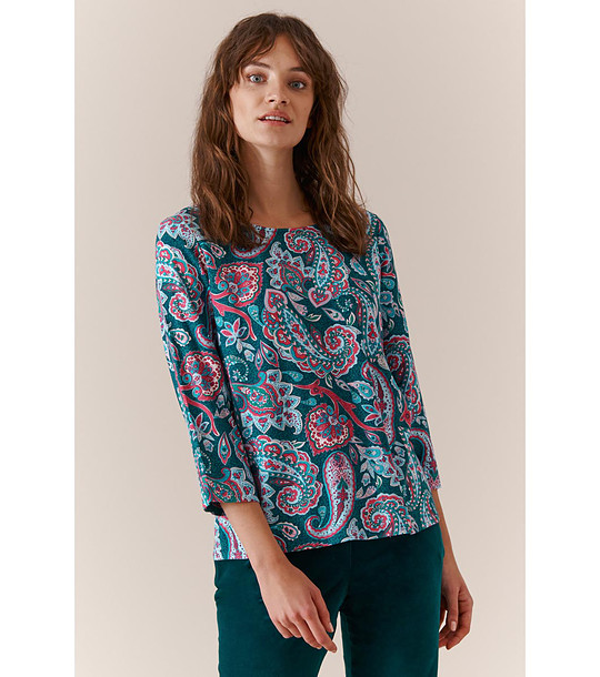 Дамска блуза в цвят емералд с пейсли мотиви Trika снимка