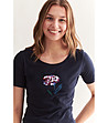 Тъмносиня дамска памучна тениска с пайети Lotmia-2 снимка