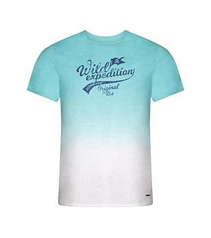 Мъжка тениска с омбре ефект в бяло и синьо с памук Gang снимка
