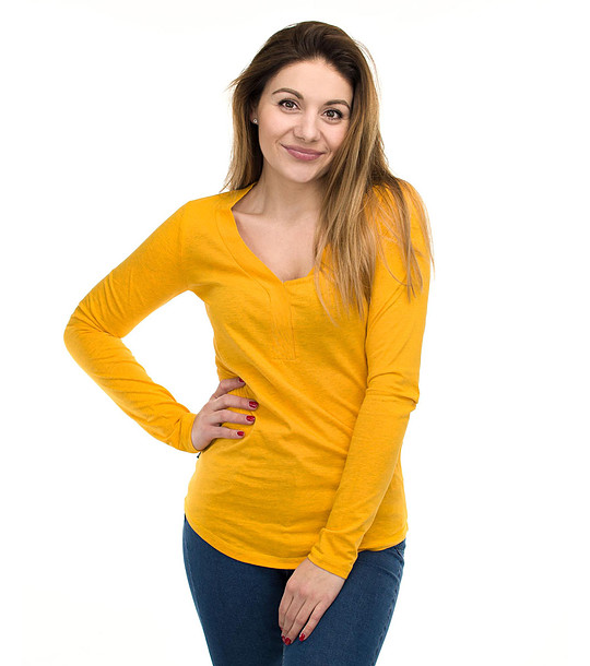Памучна дамска блуза в цвят горчица Clauda снимка