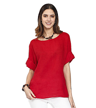 Червена дамска ленена блуза Lenitta снимка