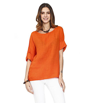 Оранжева дамска ленена блуза Lenitta снимка