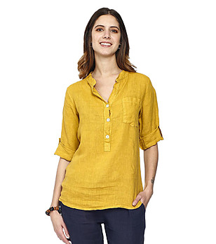 Дамска ленена блуза в жълт нюанс Lavoni снимка