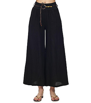 Черен дамски ленен панталон с колан Bretta снимка