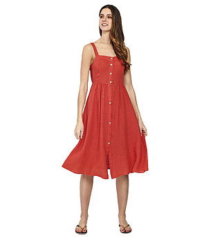 Ленена рокля в червено Clarie снимка