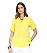 Жълта ленена дамска риза на бяло райе Karra-0 снимка