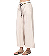 Светлобежов дамски ленен панталон с колан Bretta-2 снимка