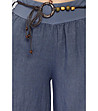Син дамски ленен панталон с колан Bretta-3 снимка