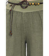 Зелен дамски ленен панталон с колан Bretta-3 снимка