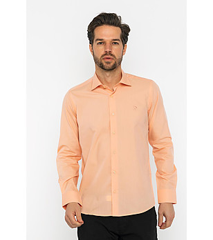 Памучна мъжка риза в цвят сьомга Kristopher снимка
