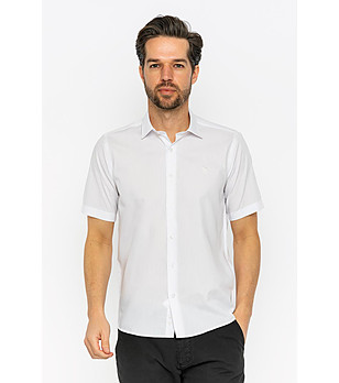 Памучна мъжка риза с къс ръкав в бяло Clare снимка