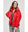 Червено дамско спортно яке с качулка-2 снимка