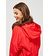 Червено дамско спортно яке с качулка-4 снимка