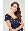 Тъмносиня памучна дамска блуза с принт-3 снимка