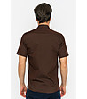 Памучна мъжка риза с къс ръкав в тъмнокафяво Clare-1 снимка