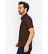 Памучна мъжка риза с къс ръкав в тъмнокафяво Clare-3 снимка