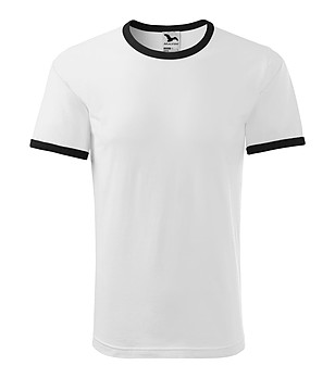 Памучна unisex тениска в бяло с черни кантове Alex снимка
