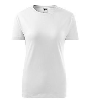 Бяла дамска памучна тениска с обло деколте Classic снимка