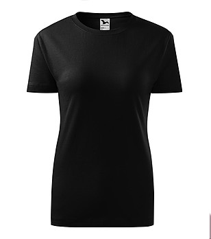 Черна дамска памучна тениска с обло деколте Classic снимка