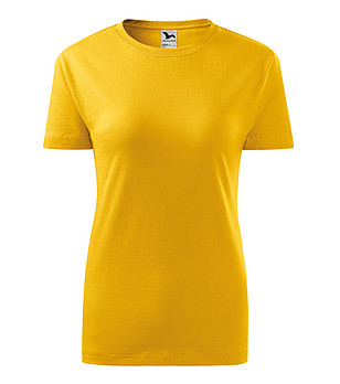 Жълта дамска памучна тениска с обло деколте Classic снимка