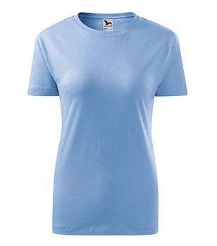 Светлосиня дамска памучна тениска с обло деколте Classic снимка