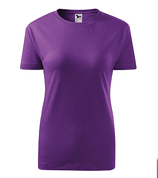Лилава дамска памучна тениска с обло деколте Classic снимка