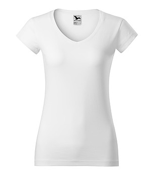 Бяла памучна дамска тениска Louisa с V-образно деколте снимка