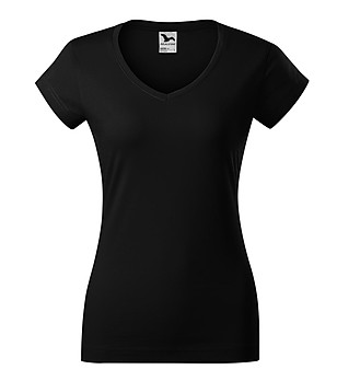 Черна памучна дамска тениска Louisa с V-образно деколте снимка