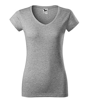 Памучна дамска тениска в сив меланж Louisa с V-образно деколте снимка