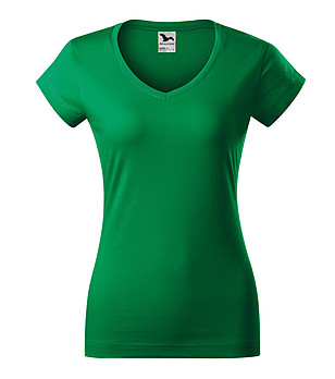 Памучна дамска тениска в зелено Louisa с V-образно деколте снимка