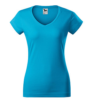 Памучна дамска тениска в синьо Louisa с V-образно деколте снимка