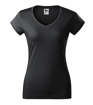 Памучна дамска тениска в тъмносиво Louisa с V-образно деколте снимка