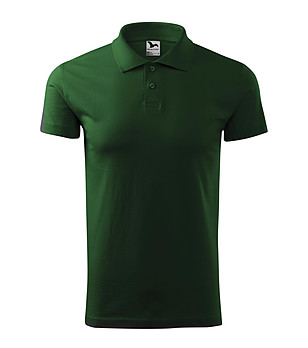 Тъмнозелена мъжка памучна блуза с яка Single снимка