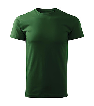 Мъжка памучна тениска в тъмнозелено Basic снимка