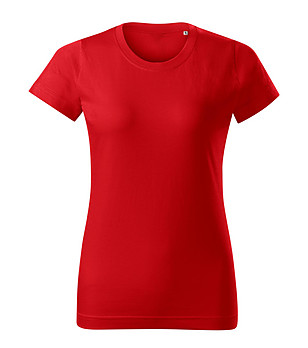 Дамска памучна тениска в червено Basic снимка
